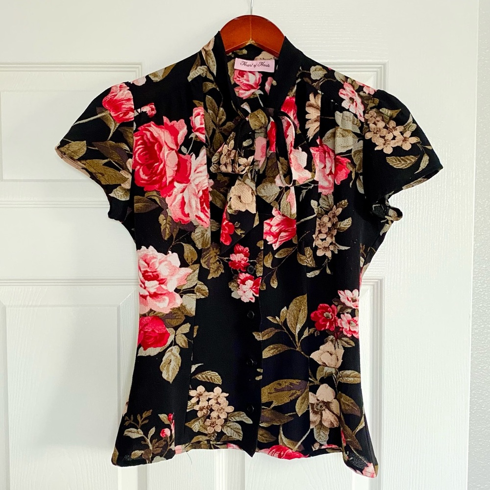 Blouse black floral 40s by Heart of Haute